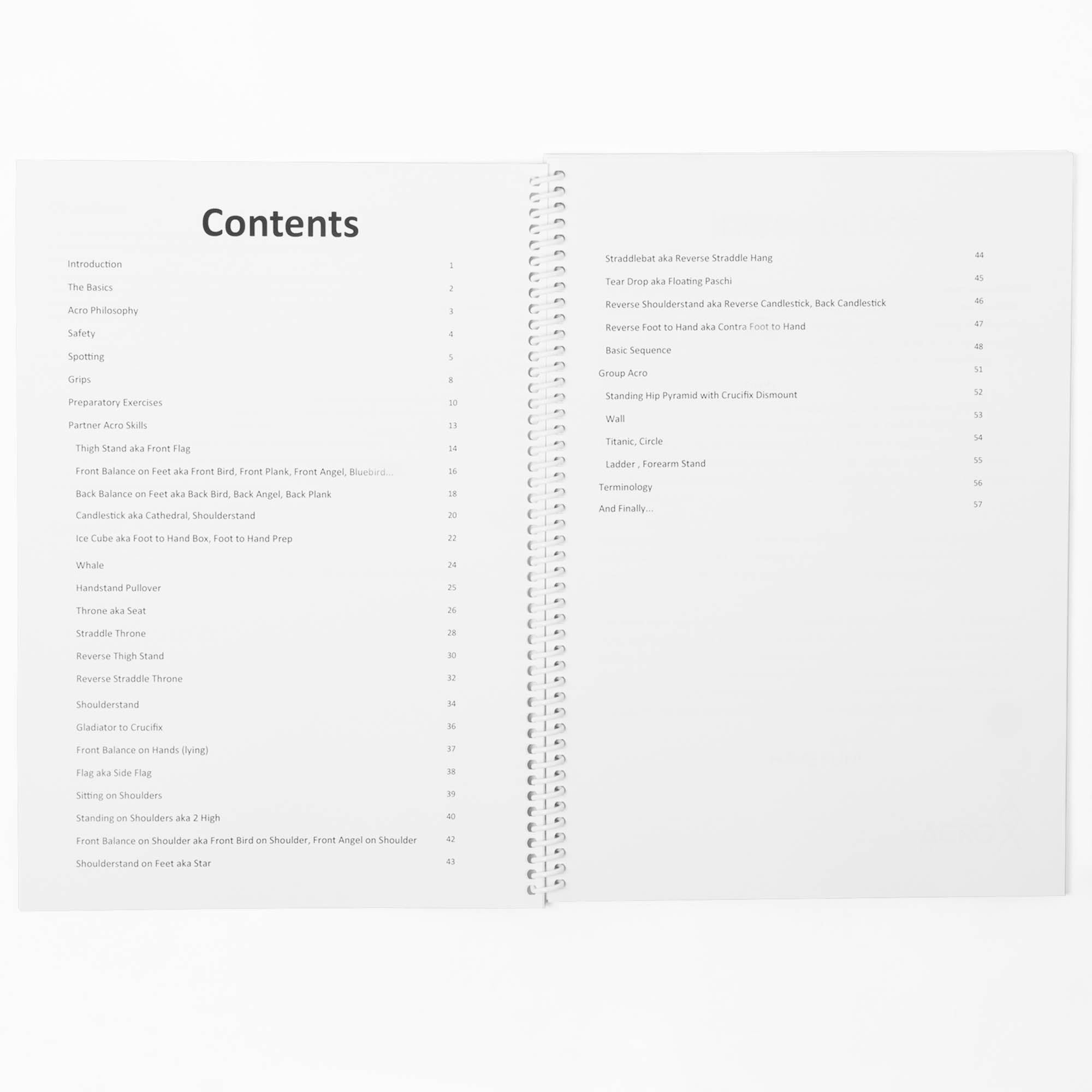 contents page of Beginning Acro