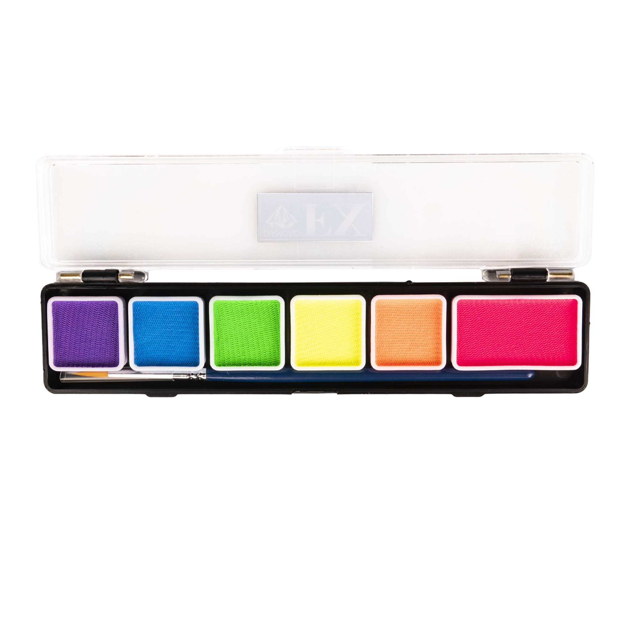Diamond FX mini 6 colour neon palette with the lid open on a white background