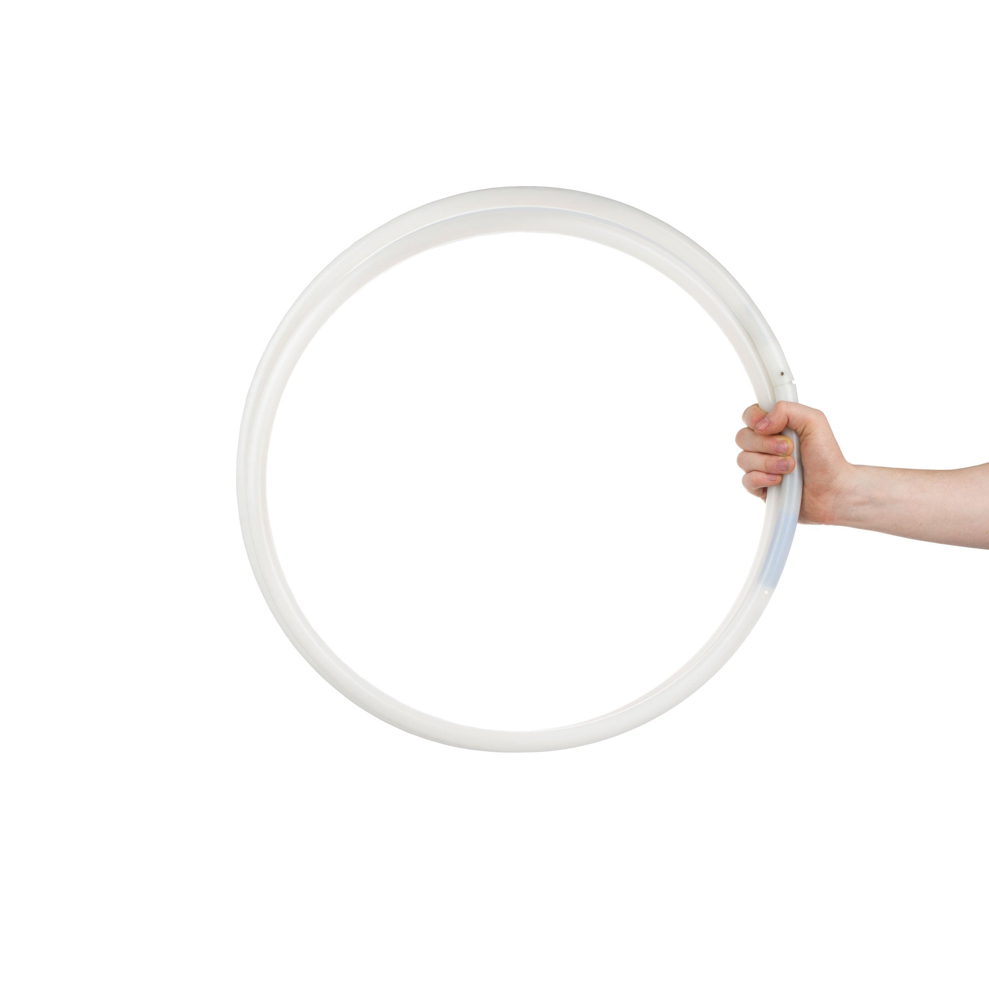 Hoop collapsed and held in hand