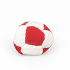 Red and white hacky sack straight on