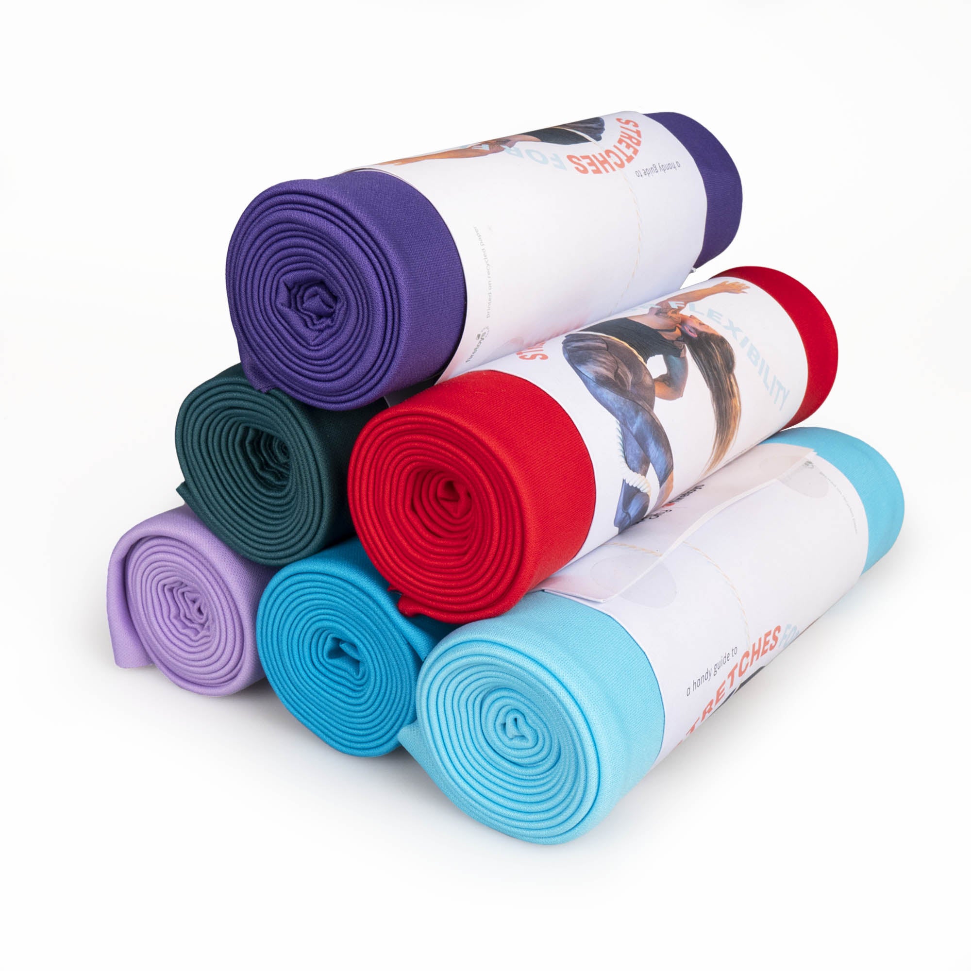 6 different colour variants of firetoys stretching fabric stacked up