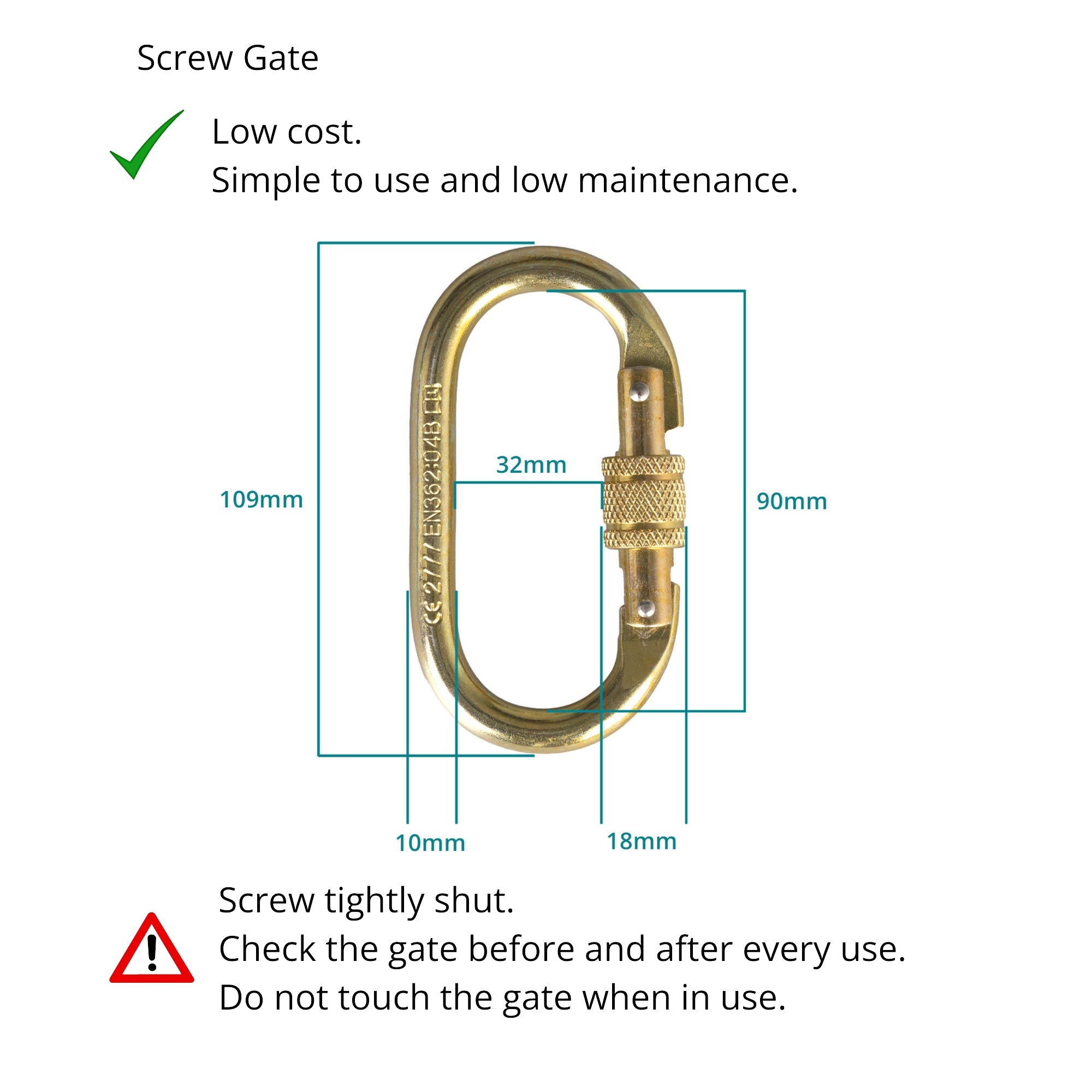 screw gate carabiner measurements and info