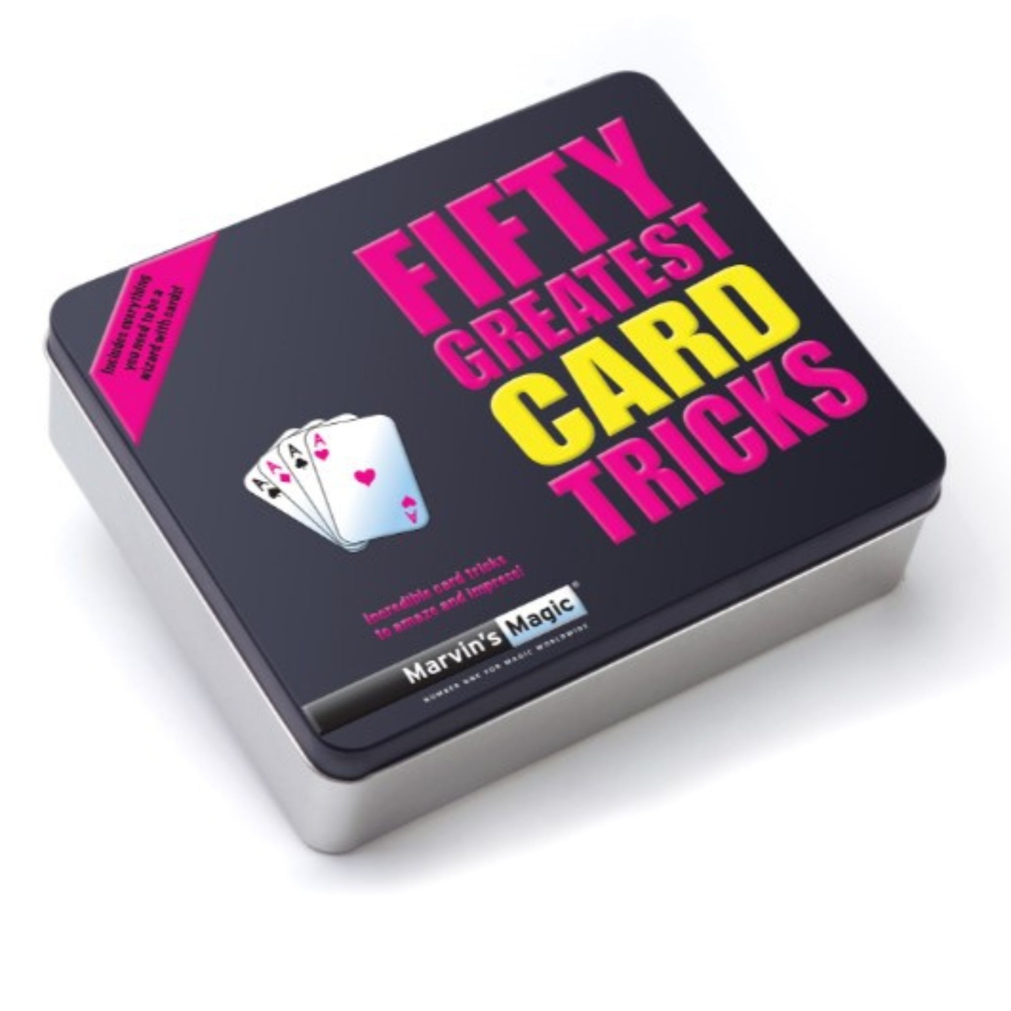 front of 50 card tricks tin